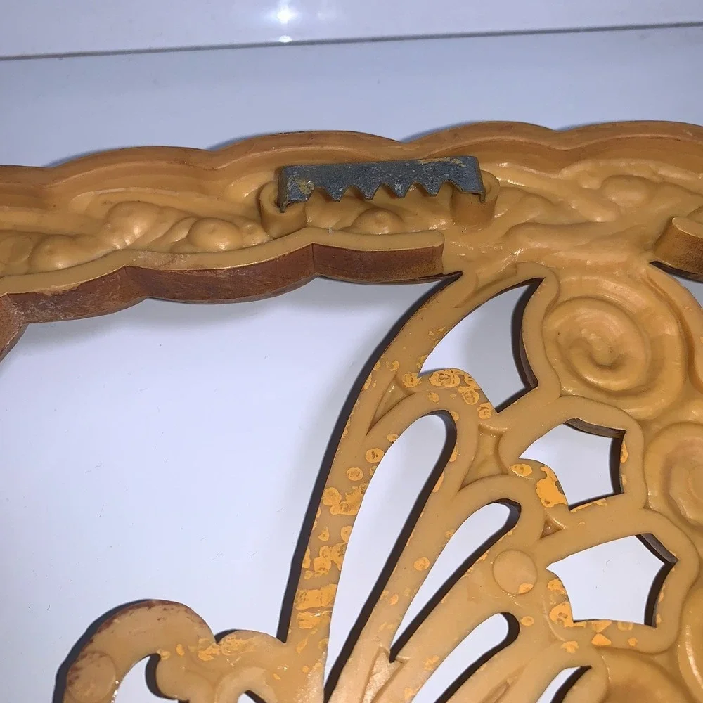MCM VTG Mushroom Wall Hanging Plaque Burwood 2329 Brown Yellow Butterfly Plastic
